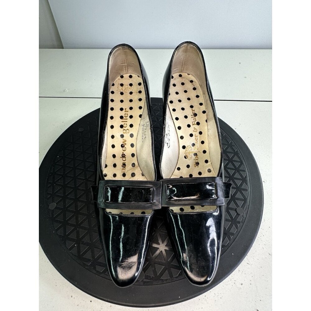 Vintage 1950's BlackPatent Leather pumps Stix Baer & Fuller buckle Sz 6B